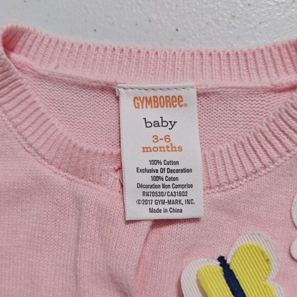 Gymboree Pink Butterfly Cardigan Sweater Baby 3 - 6 M Cotton Infant Girls Top - Picture 5 of 6